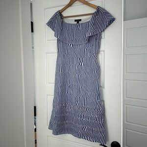 Banana Republic White Blue Off Shoulder Dress